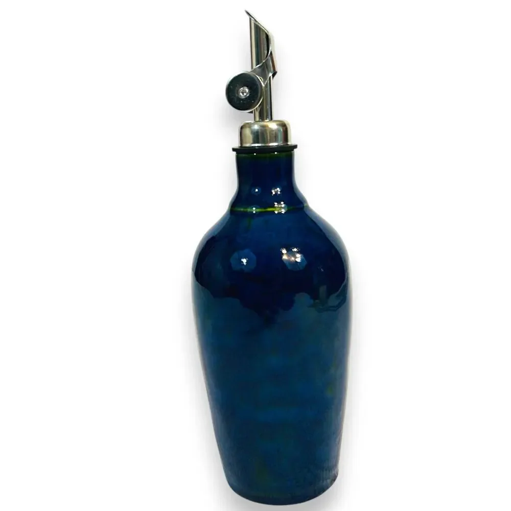 Cruet Olive Oil Handmade Hand Painted Blue 9
